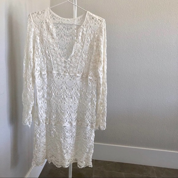 White Sexy Crochet Beach Pool Cover Up Boho - Picture 4 of 4